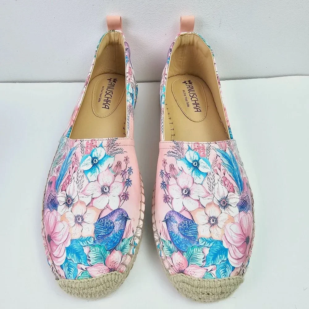 Anuschka Women's Floral Birds Espadrille Slip On Loafers, Sz 10 NWOB